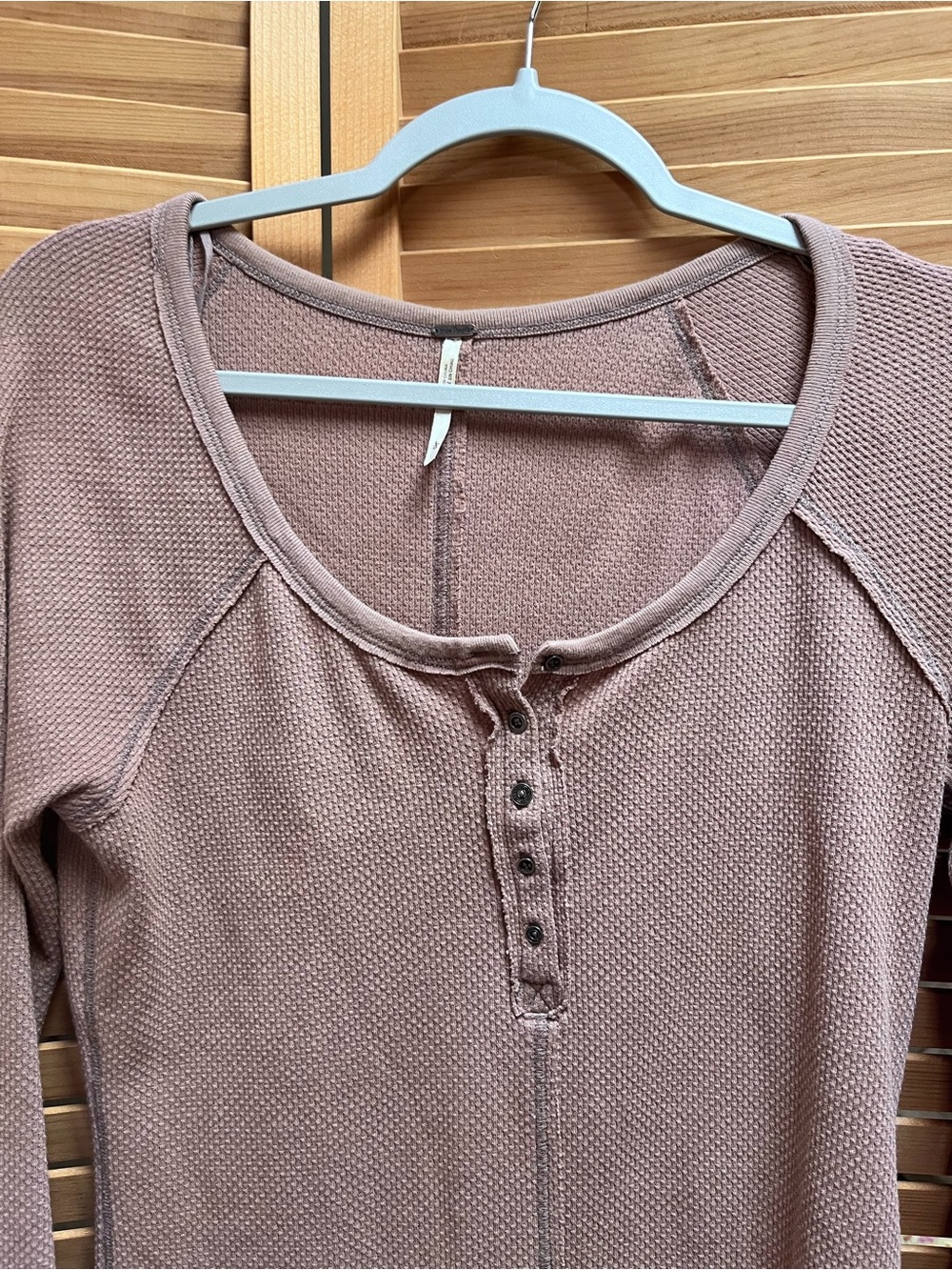 Free People Taupe Henley Top with Crochet Cuff - Picture 2 of 12